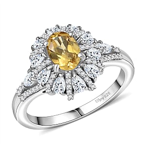 D'Joy Brazilian Heliodor and White Zircon 2.15 ctw Crown of Lights Ring in Rhodium Over Sterling Silver (Size 6.0)