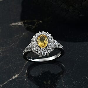 D'Joy Brazilian Heliodor and White Zircon 2.15 ctw Crown of Lights Ring in Rhodium Over Sterling Silver (Size 6.0)