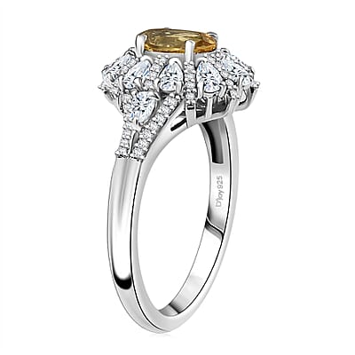D'Joy Brazilian Heliodor and White Zircon 2.15 ctw Crown of Lights Ring in Rhodium Over Sterling Silver (Size 7.0)