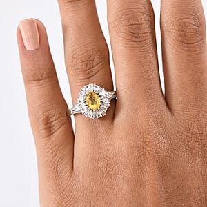 D'Joy Brazilian Heliodor and White Zircon 2.15 ctw Crown of Lights Ring in Rhodium Over Sterling Silver (Size 8.0)