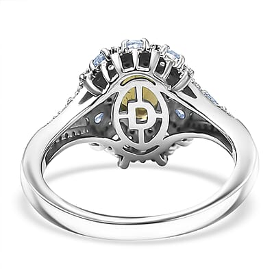 D'Joy Brazilian Heliodor and White Zircon 2.15 ctw Crown of Lights Ring in Rhodium Over Sterling Silver (Size 8.0)