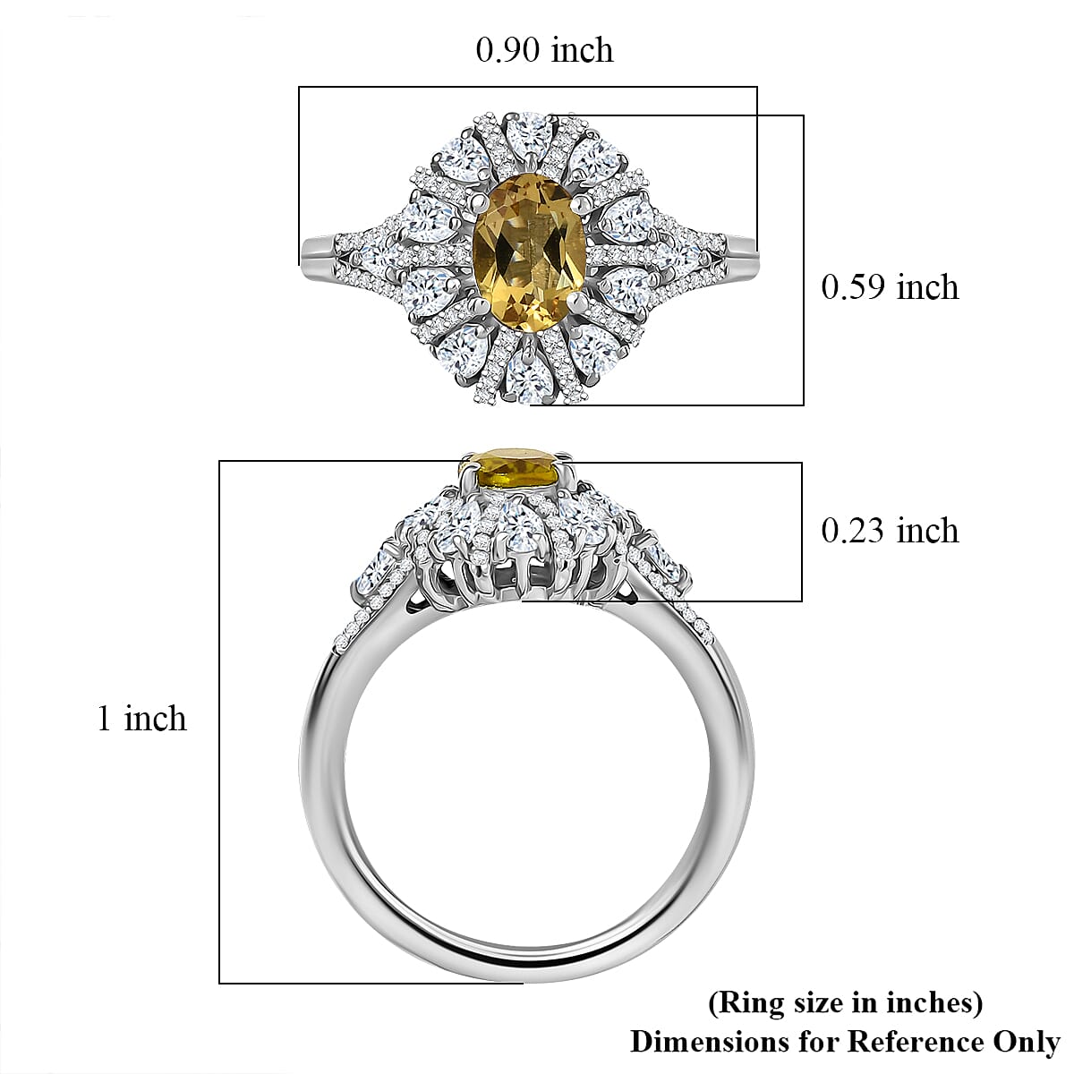 D'Joy Brazilian Heliodor and White Zircon 2.15 ctw Crown of Lights Ring in Rhodium Over Sterling Silver (Size 8.0) image number 5