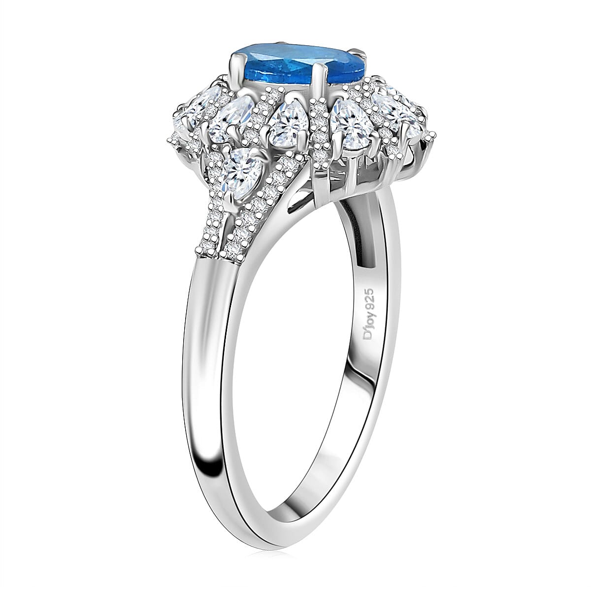D'Joy Premium Malgache Neon Apatite and White Zircon 2.20 ctw Crown of Lights Ring in Rhodium Over Sterling Silver (Size 10.0)