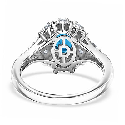 D'Joy Premium Malgache Neon Apatite and White Zircon 2.20 ctw Crown of Lights Ring in Rhodium Over Sterling Silver (Size 10.0)