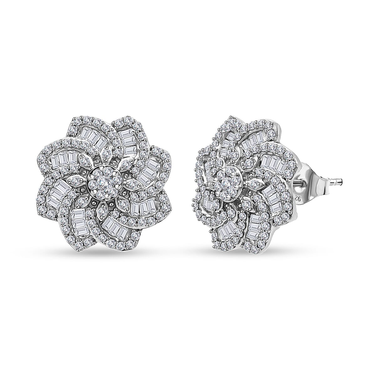 D'Joy Diamond 1.50 ctw Floral Earrings in Rhodium Over Sterling Silver image number 0