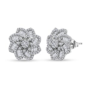 D'Joy Diamond 1.50 ctw Floral Earrings in Rhodium Over Sterling Silver