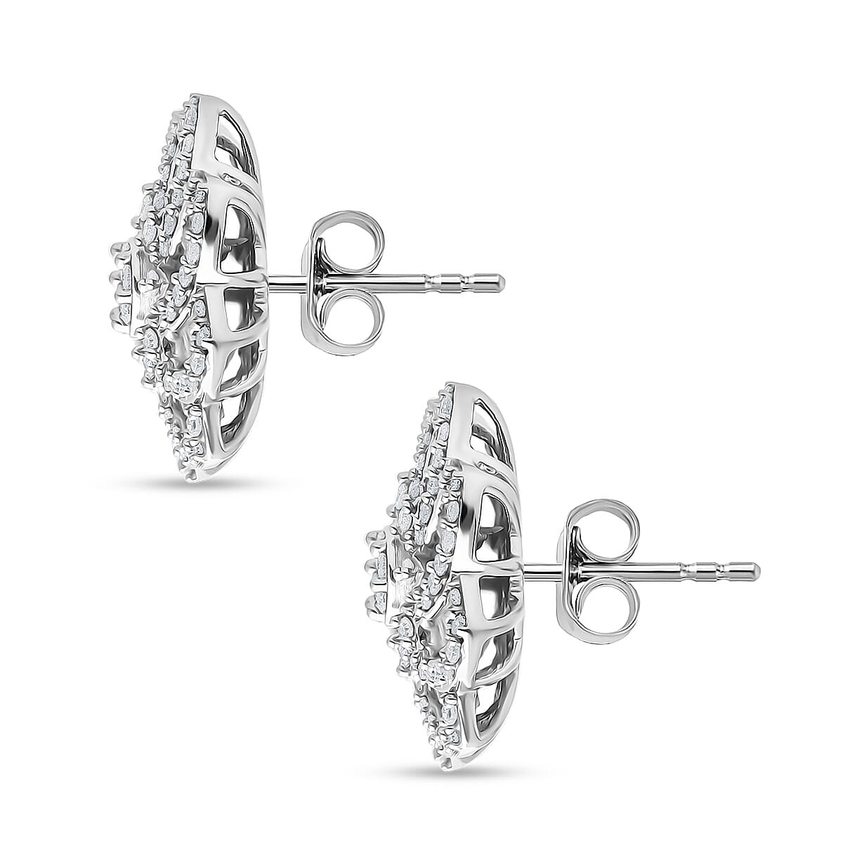 D'Joy Diamond 1.50 ctw Floral Earrings in Rhodium Over Sterling Silver image number 2