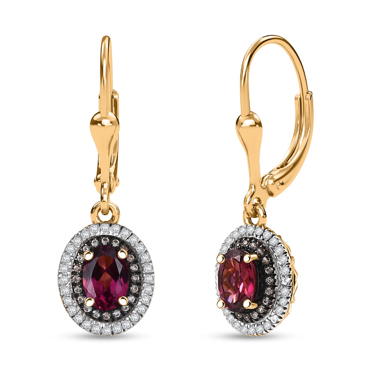 D'Joy Tanzanian Wine Garnet and Multi Gemstone 2.85 ctw Crown of Flame Earrings in 18K Vermeil Yellow Gold Over Sterling Silver image number 0