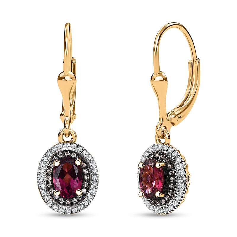 D'Joy Tanzanian Wine Garnet and Multi Gemstone 2.85 ctw Crown of Flame Earrings in 18K Vermeil Yellow Gold Over Sterling Silver