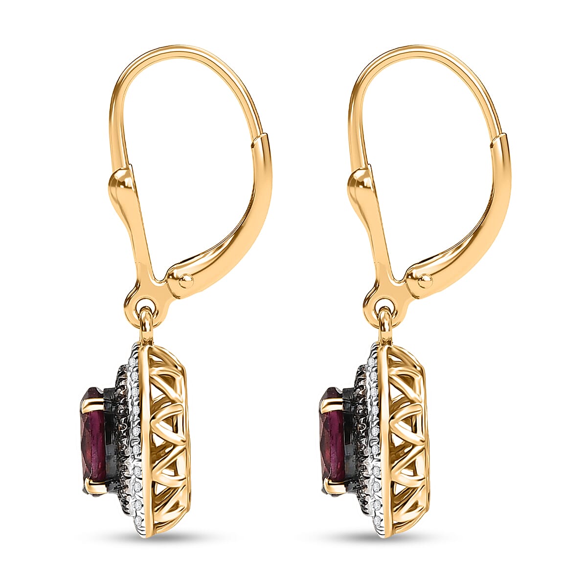 D'Joy Tanzanian Wine Garnet and Multi Gemstone 2.85 ctw Crown of Flame Earrings in 18K Vermeil Yellow Gold Over Sterling Silver