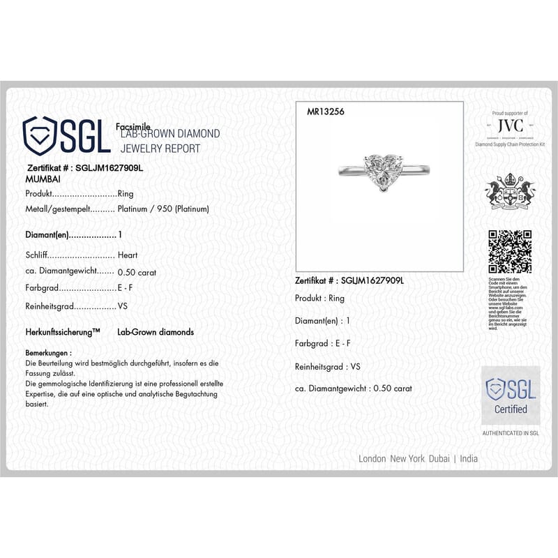 Luxuriant Lab Grown Diamond E-F VS 0.50 ctw Ring in 950 Platinum (Size 8.0)