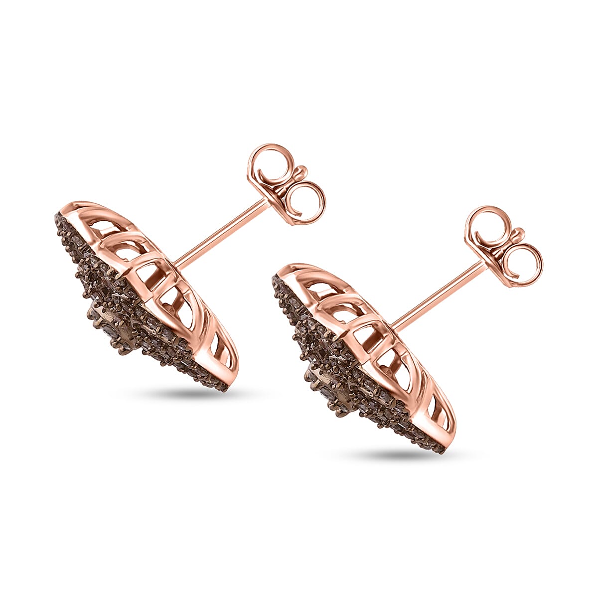 D'Joy Natural Champagne Diamond 1.50 ctw Floral Earrings in 18K Vermeil Rose Gold Over Sterling Silver image number 2