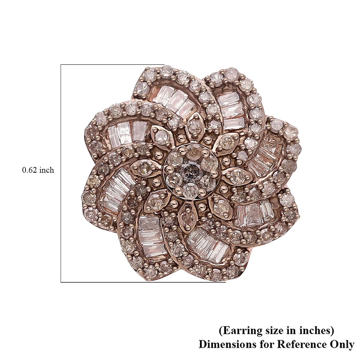 D'Joy Natural Champagne Diamond 1.50 ctw Floral Earrings in 18K Vermeil Rose Gold Over Sterling Silver image number 3