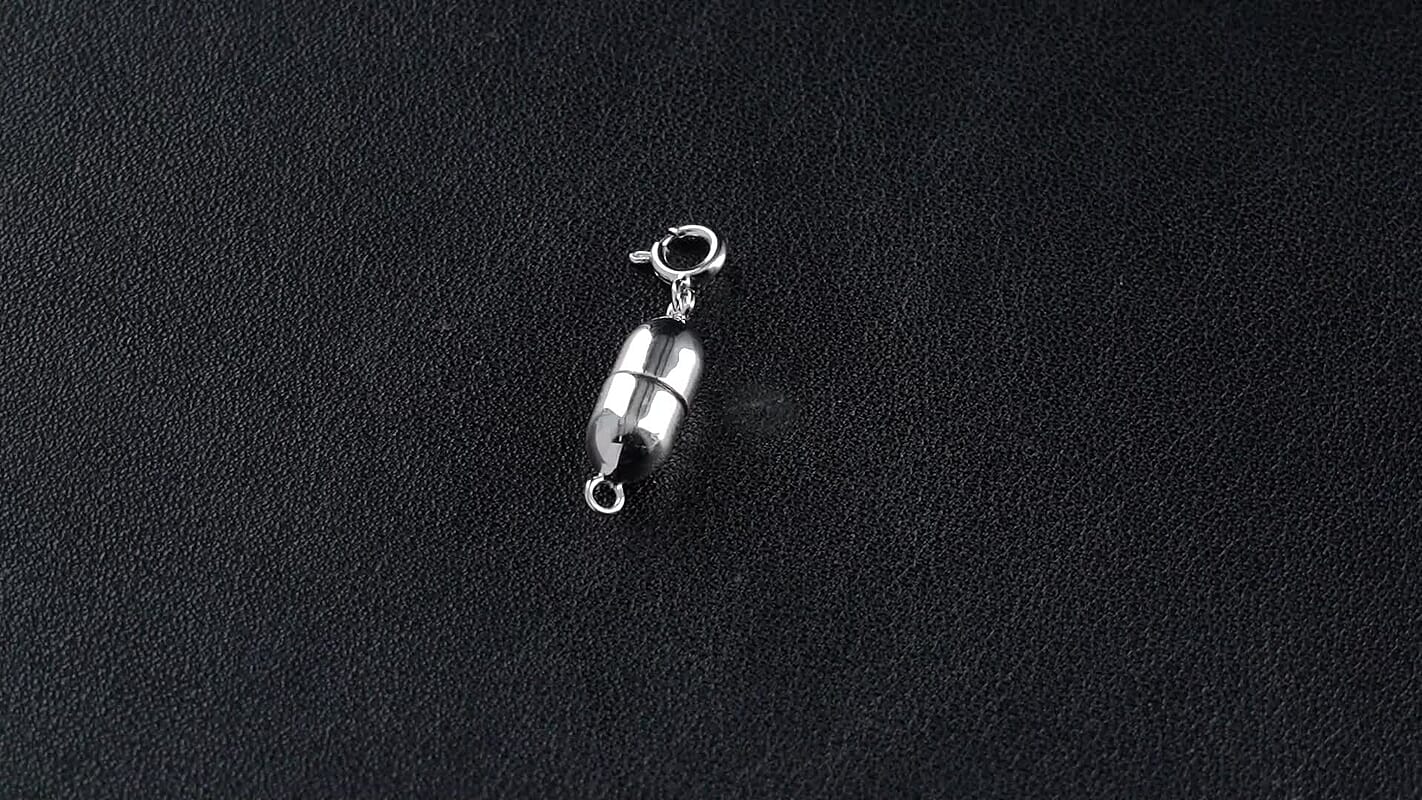 Rhodium Over Sterling Silver 14*6MM Magetic Lock with 5.5mm Spring Ring Lock