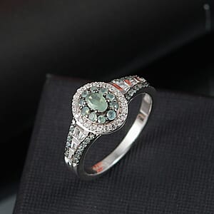 D'Joy Narsipatnam Alexandrite and White Zircon 1.25 ctw Regal Reflections Ring in Rhodium Over Sterling Silver (Size 10.0)