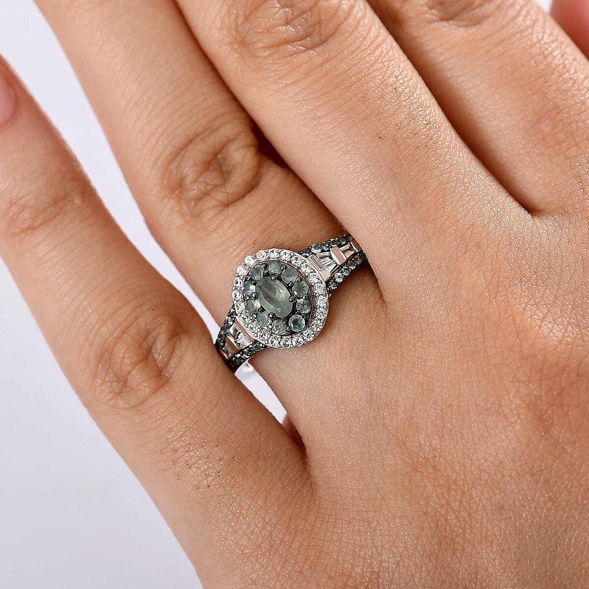 D'Joy Narsipatnam Alexandrite and White Zircon 1.25 ctw Regal Reflections Ring in Rhodium Over Sterling Silver (Size 5.0) image number 2