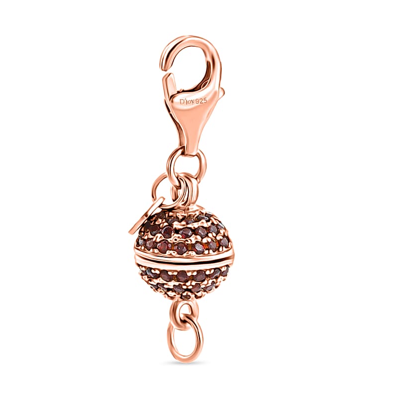 D'Joy 8MM Garnet Magnetic Lock with 9mm Losber Clasp in 14K Rose Gold Over Sterling Silver