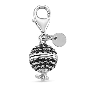 Rhodium Over Sterling Silver 8MM Magetic Lock with Black Spinel and 9mm Losber Clasp