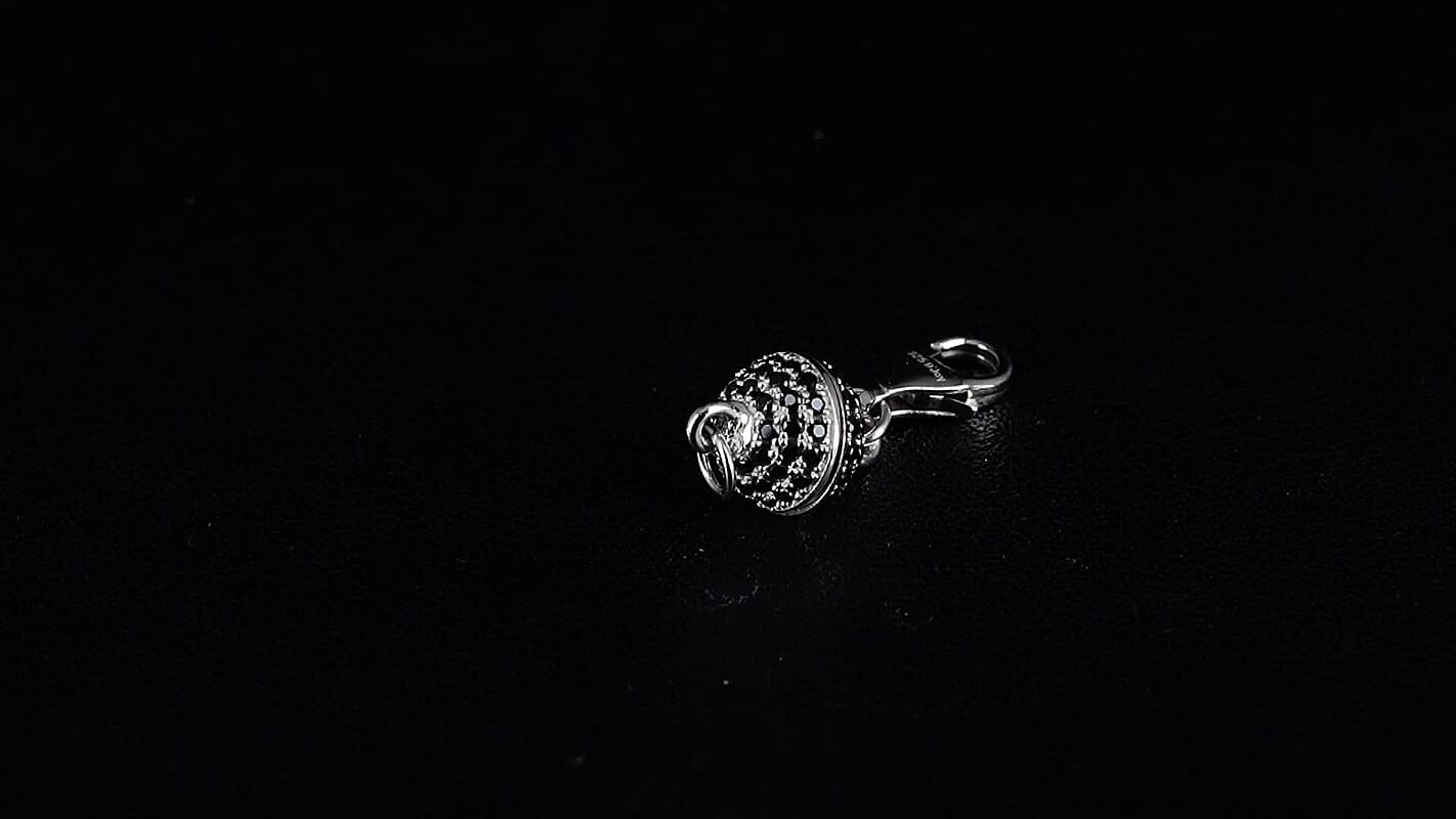 Rhodium Over Sterling Silver 8MM Magetic Lock with Black Spinel and 9mm Losber Clasp