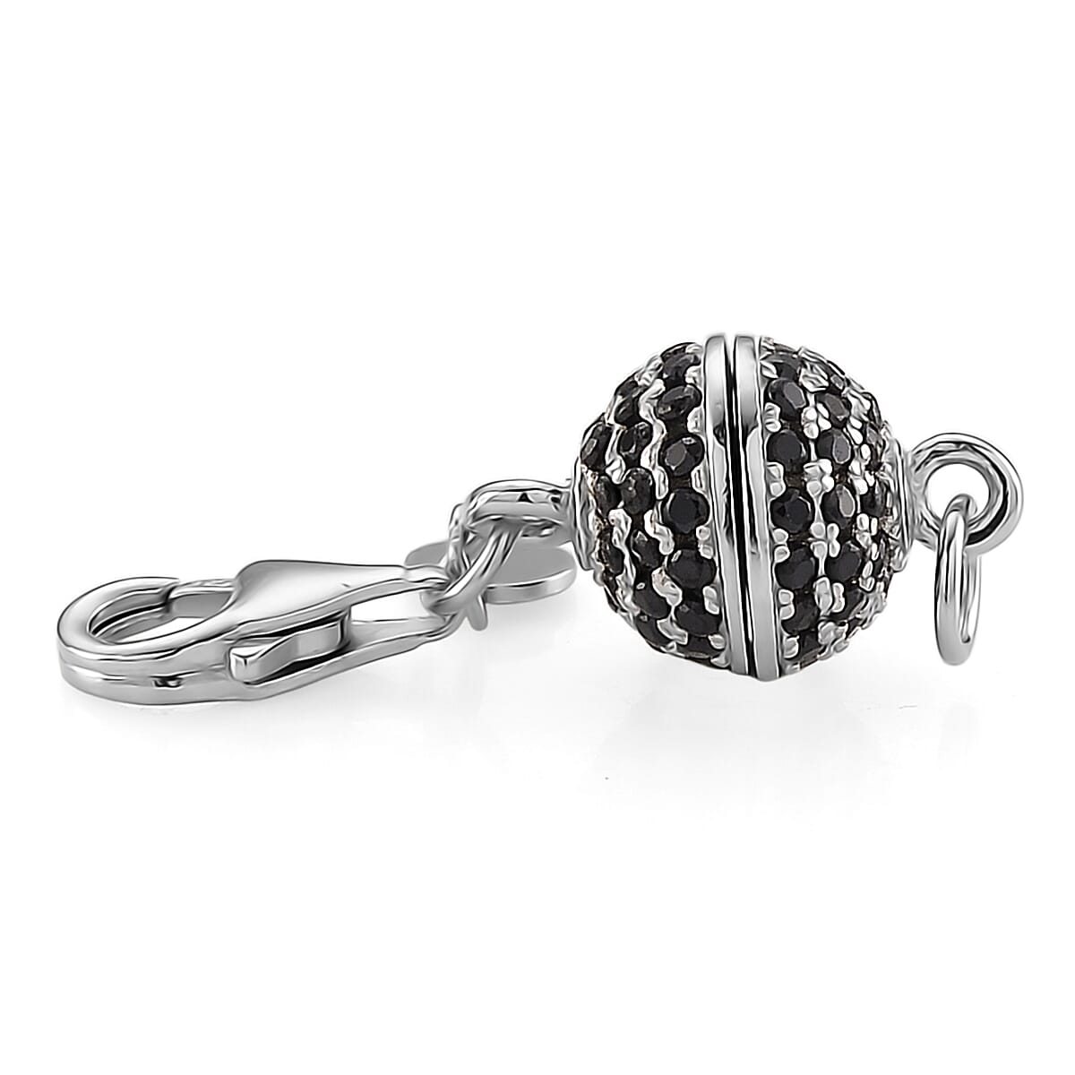 Rhodium Over Sterling Silver 8MM Magetic Lock with Black Spinel and 9mm Losber Clasp image number 1