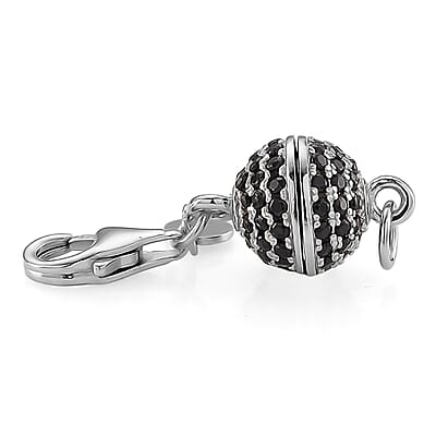 Rhodium Over Sterling Silver 8MM Magetic Lock with Black Spinel and 9mm Losber Clasp