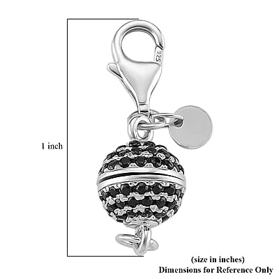 Rhodium Over Sterling Silver 8MM Magetic Lock with Black Spinel and 9mm Losber Clasp
