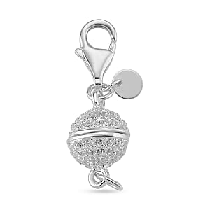 Rhodium Over Sterling Silver 8MM Magetic Lock with White Zircon and 9mm Losber Clasp