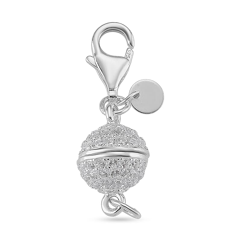 Rhodium Over Sterling Silver 8MM Magetic Lock with White Zircon and 9mm Losber Clasp