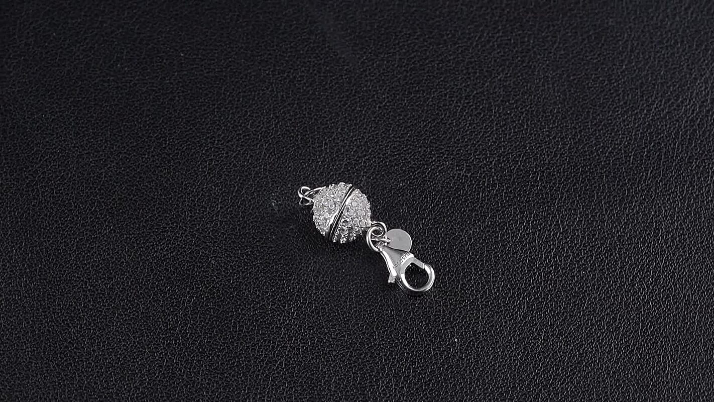 Rhodium Over Sterling Silver 8MM Magetic Lock with White Zircon and 9mm Losber Clasp