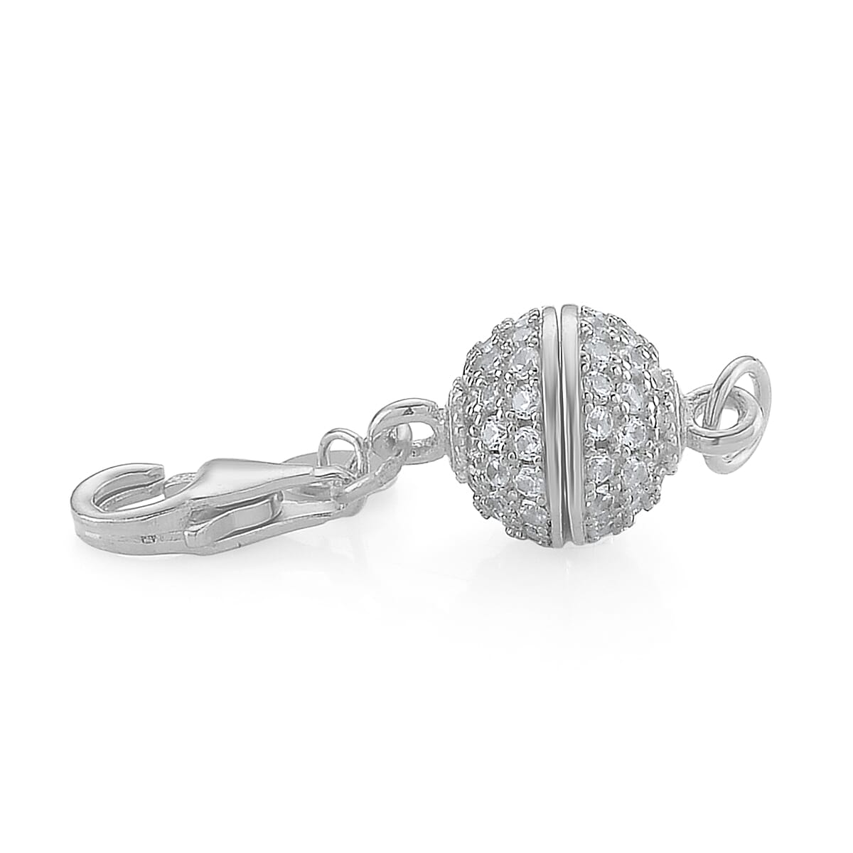 Rhodium Over Sterling Silver 8MM Magetic Lock with White Zircon and 9mm Losber Clasp image number 1