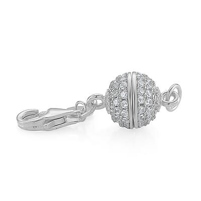 Rhodium Over Sterling Silver 8MM Magetic Lock with White Zircon and 9mm Losber Clasp
