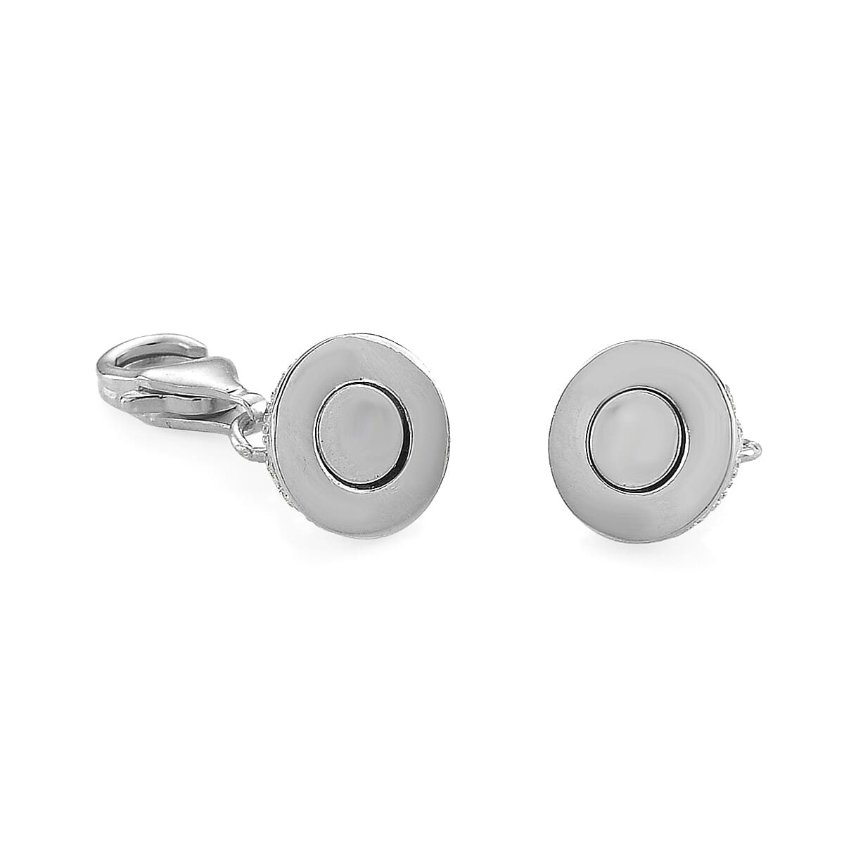 Rhodium Over Sterling Silver 8MM Magetic Lock with White Zircon and 9mm Losber Clasp image number 2