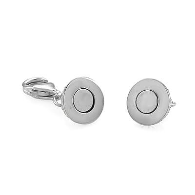 Rhodium Over Sterling Silver 8MM Magetic Lock with White Zircon and 9mm Losber Clasp