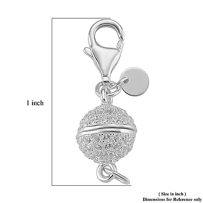 Rhodium Over Sterling Silver 8MM Magetic Lock with White Zircon and 9mm Losber Clasp