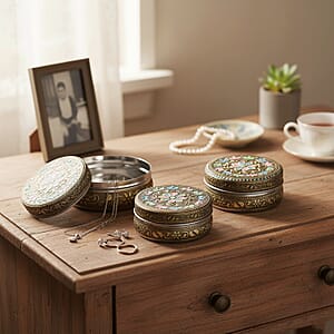 Handcrafted Set Of 3 Floral Embossed Oxidized Storage Container