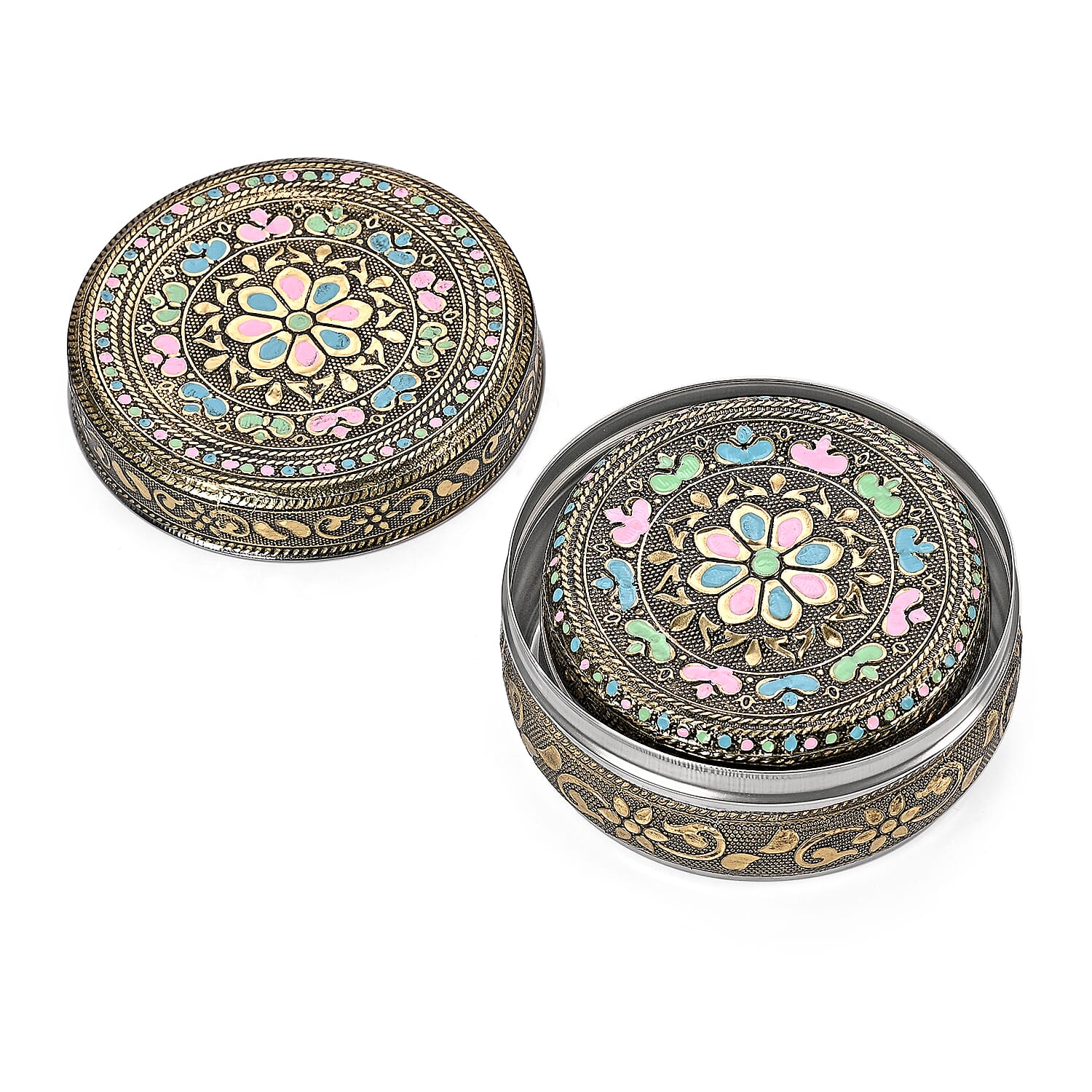 Handcrafted Set Of 3 Floral Embossed Oxidized Storage Container