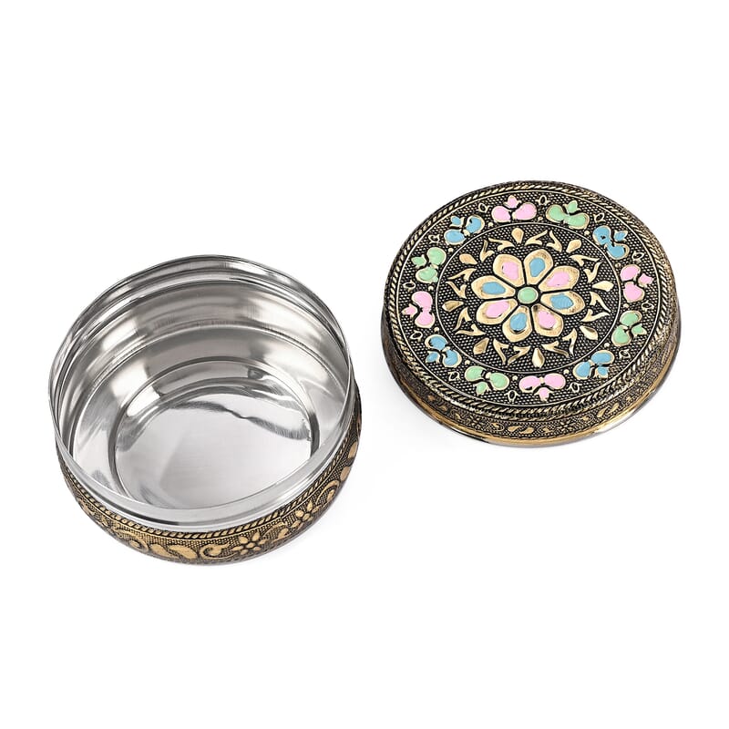 Handcrafted Set Of 3 Floral Embossed Oxidized Storage Container