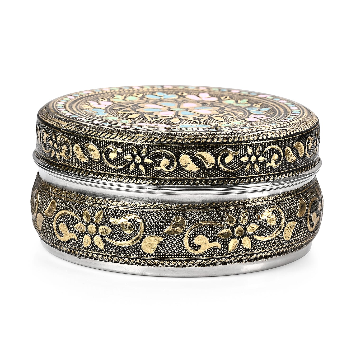 Handcrafted Set Of 3 Floral Embossed Oxidized Storage Container