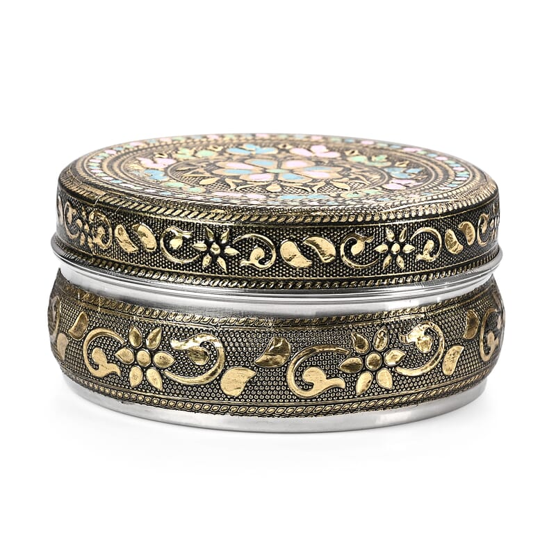 Handcrafted Set Of 3 Floral Embossed Oxidized Storage Container