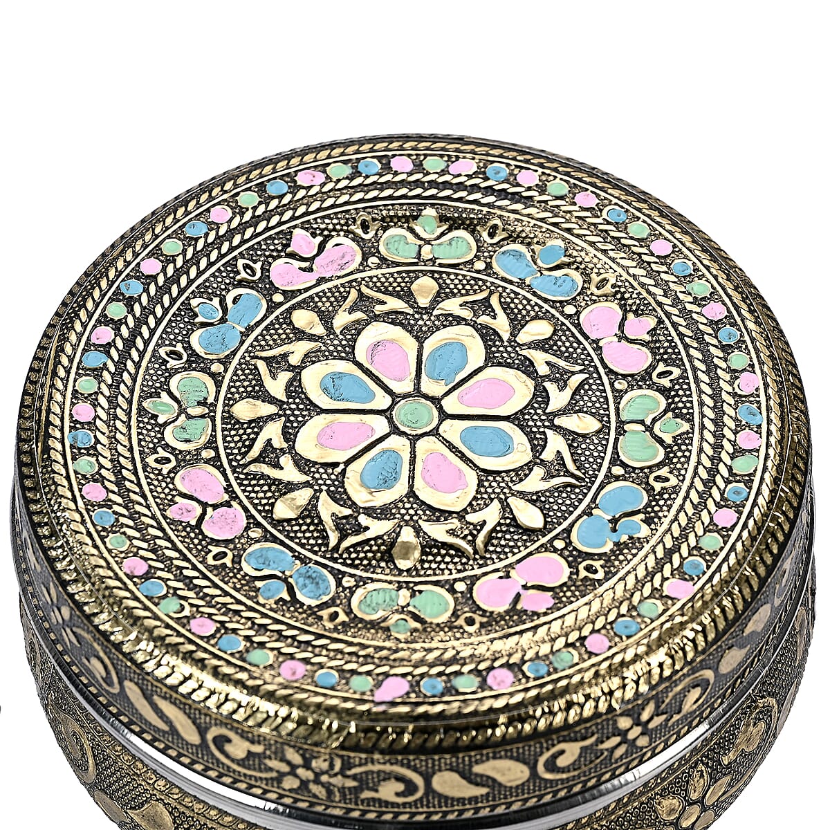 Handcrafted Set Of 3 Floral Embossed Oxidized Storage Container image number 8