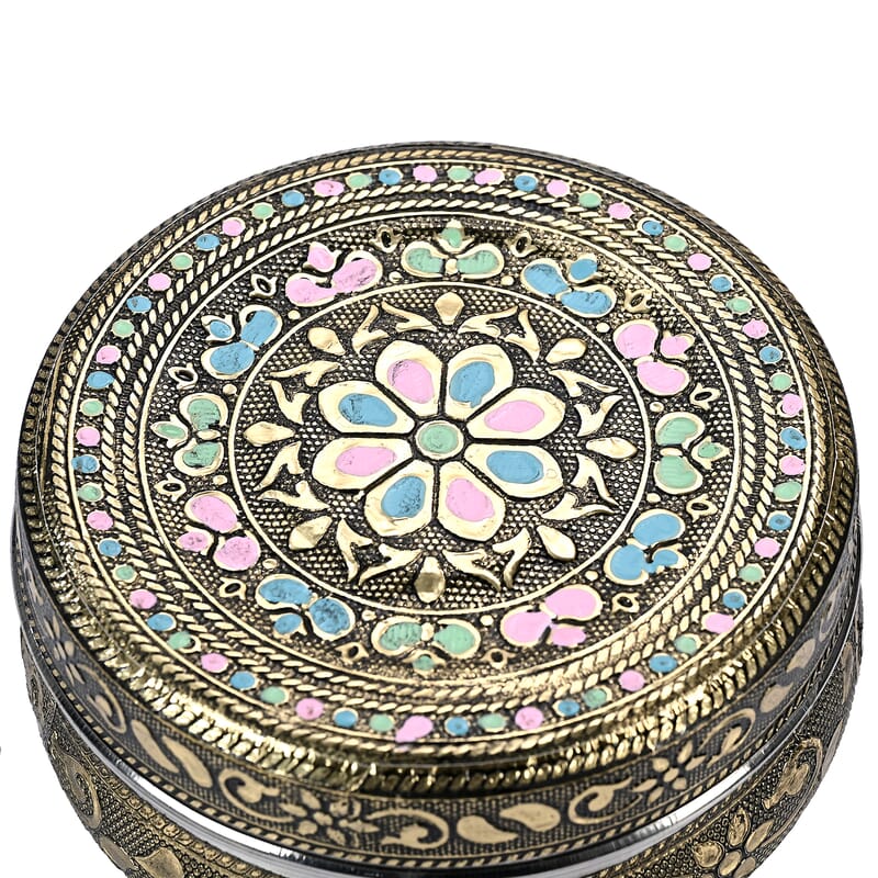 Handcrafted Set Of 3 Floral Embossed Oxidized Storage Container