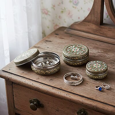 Handcrafted Set Of 3 Mandala Embossed Oxidized Storage Container