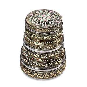 Handcrafted Set Of 3 Mandala Embossed Oxidized Storage Container
