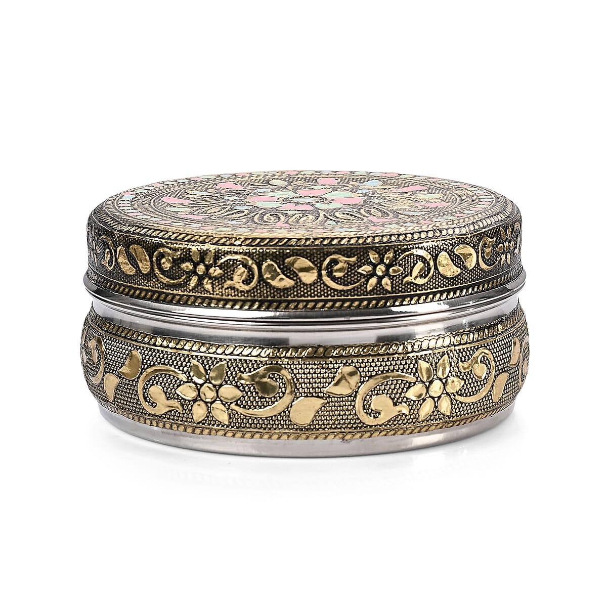 Handcrafted Set Of 3 Mandala Embossed Oxidized Storage Container image number 7