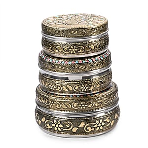 Handcrafted Set Of 3 Peacock Embossed Oxidized Storage Container