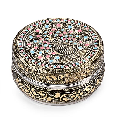 Handcrafted Set Of 3 Peacock Embossed Oxidized Storage Container