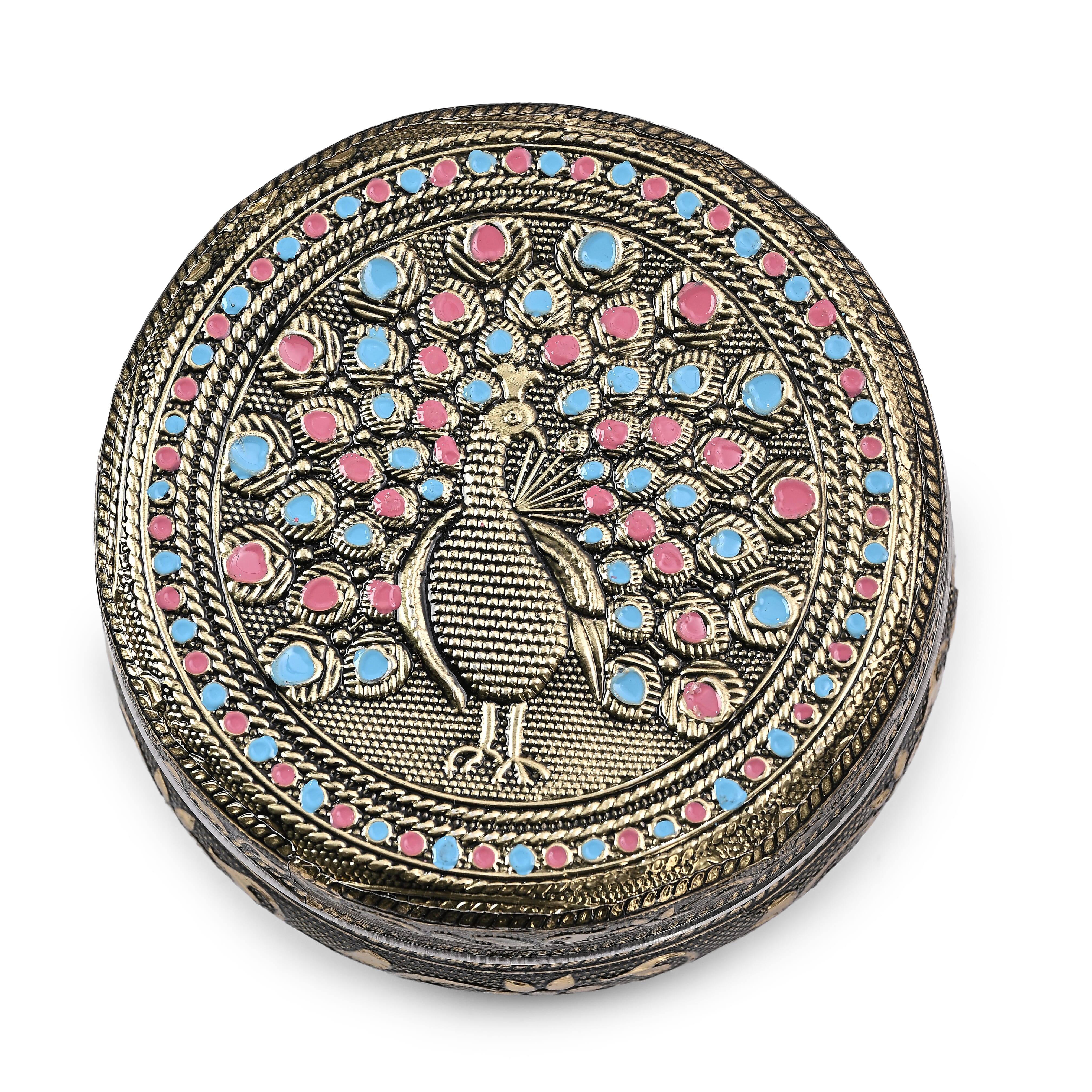 Handcrafted Set Of 3 Peacock Embossed Oxidized Storage Container