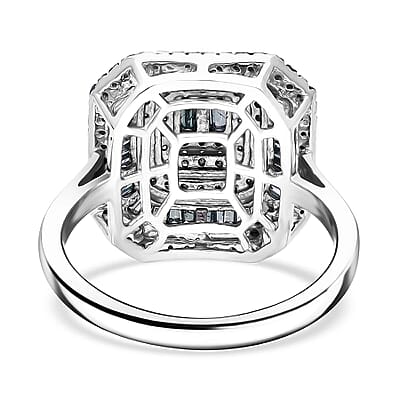 TLV D’Joy Blue Diamond (IR) Mosaic Art Ring in Rhodium Over Sterling Silver (Size 10.0) (Del. in 8-10 Days) 1.00 ctw