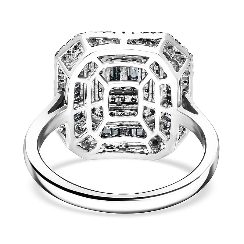 TLV D’Joy Blue Diamond (IR) Mosaic Art Ring in Rhodium Over Sterling Silver (Size 10.0) (Del. in 8-10 Days) 1.00 ctw