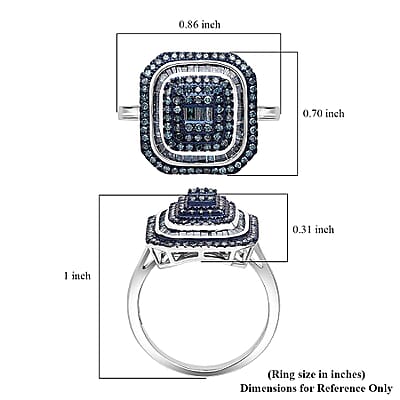 TLV D’Joy Blue Diamond (IR) Mosaic Art Ring in Rhodium Over Sterling Silver (Size 10.0) (Del. in 8-10 Days) 1.00 ctw